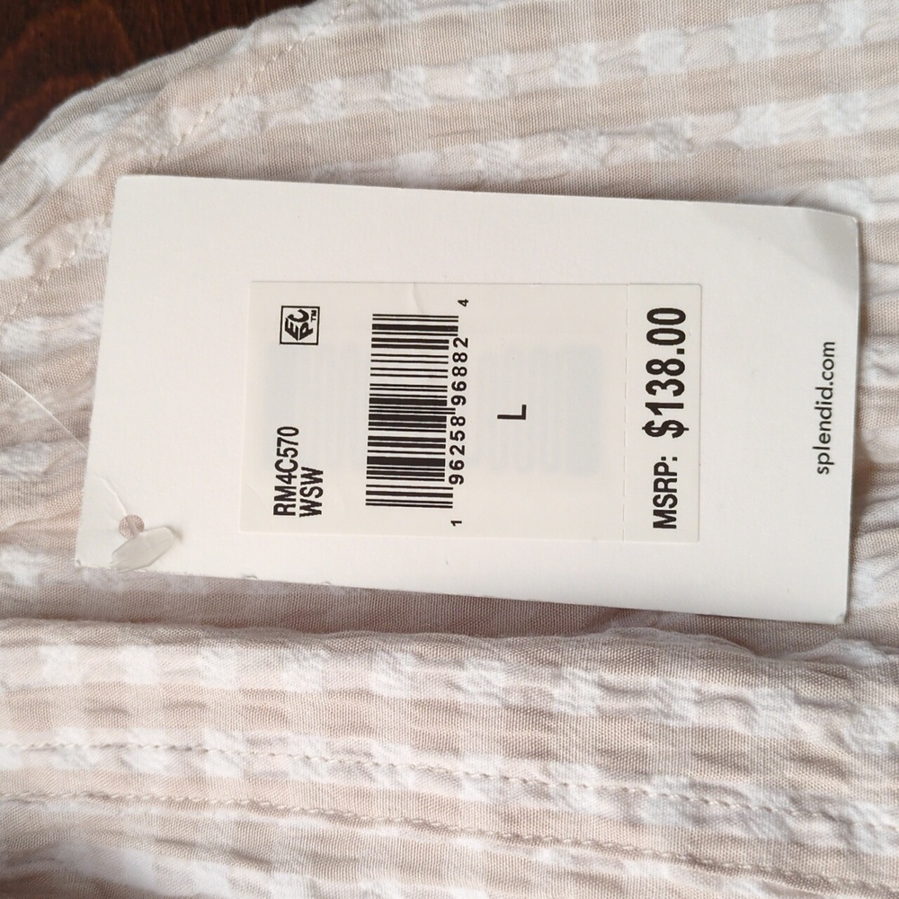 Splendid Gabrielle Crinkle Gingham Front Tie Pull On Shorts In Oat/White Size L - Picture 7 of 9